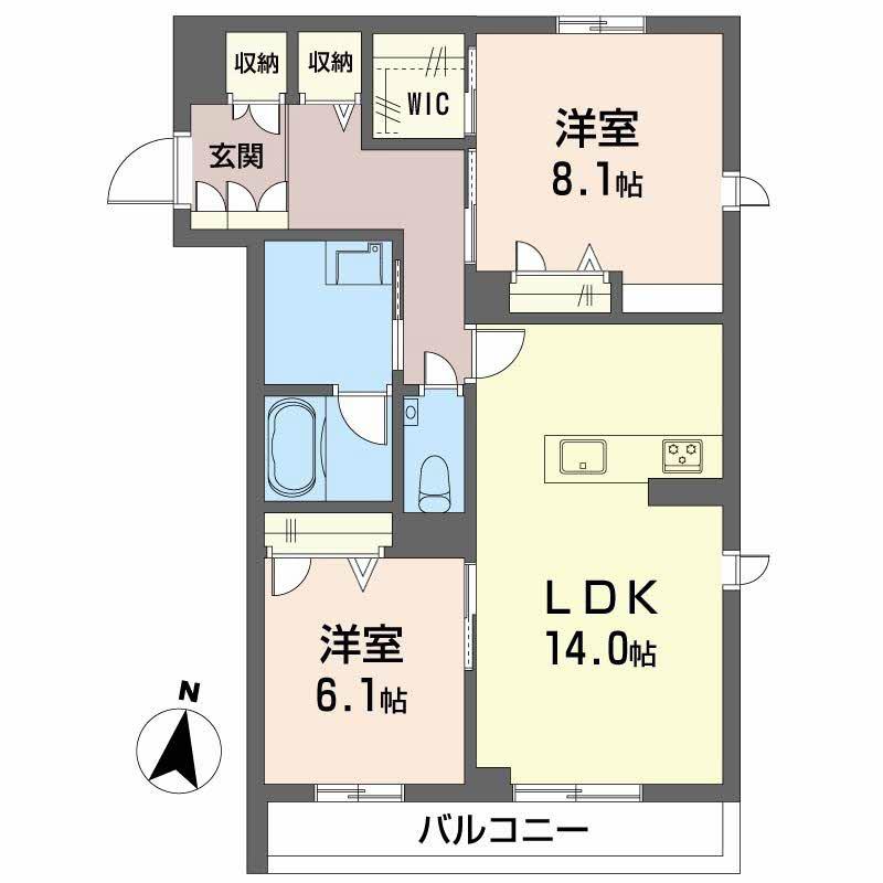 MOANA GARDEN 水前寺(2LDK/2階)の間取り写真