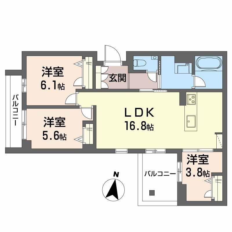 MOANA GARDEN 水前寺(3LDK/4階)の間取り写真