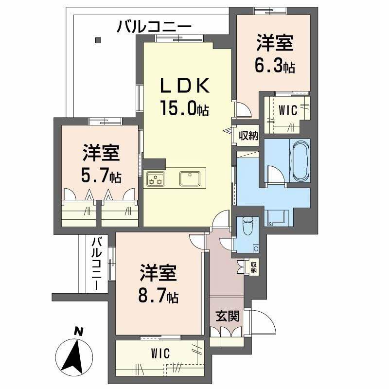 MOANA GARDEN 水前寺(3LDK/3階)の間取り写真