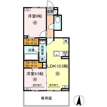 サンメゾン国府 B棟(2LDK/1階)の間取り写真
