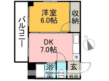 大川ハイツ(1DK/2階)の間取り写真