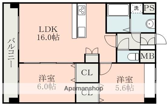 エテルナ水前寺(2LDK/10階)の間取り写真
