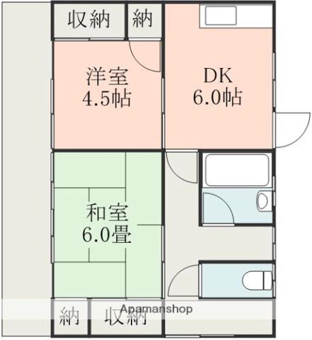熊本県熊本市西区 1階建 築40年(2DK)の間取り写真