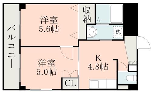 シャンポール水前寺(2K/2階)の間取り写真