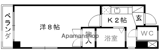 メイン新屋敷(1K/3階)の間取り写真