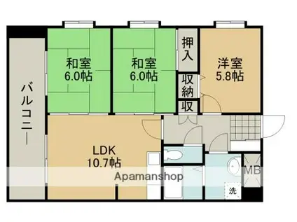 第3甲斐田ハイツ(3LDK/4階)の間取り写真