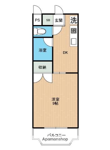 フェリーチェカーサ島崎(1DK/2階)の間取り写真