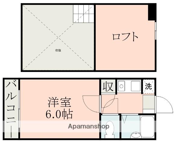 ツインヒルズ帯山(1K/2階)の間取り写真