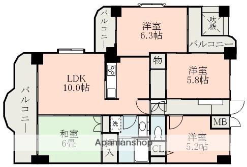 ライオンズマンション水前寺第2(4LDK/2階)の間取り写真