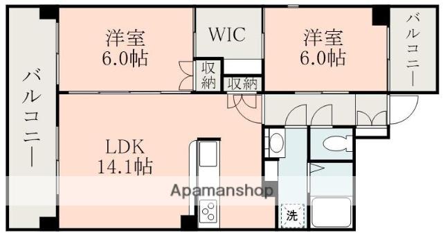 キャッスル八景水谷(2LDK/3階)の間取り写真