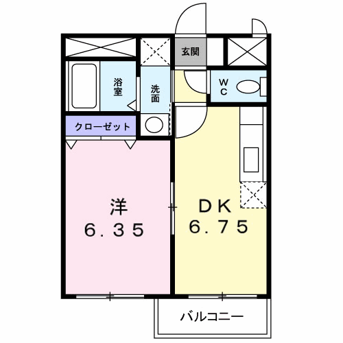 デリジェンテ大窪(1DK/2階)の間取り写真