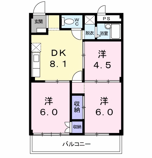 杉本ハイツ(3DK/2階)の間取り写真