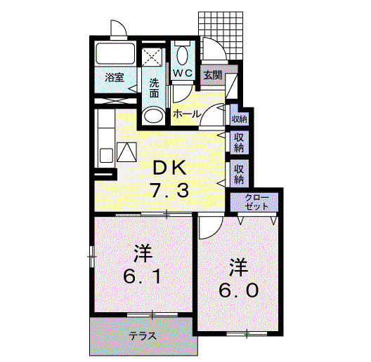 はなみずき C(2DK/1階)の間取り写真