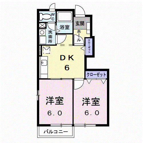 エスポワール・メゾンC(2DK/1階)の間取り写真