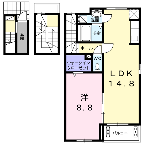 熊本市上熊本線 段山町駅 徒歩6分 3階建 築11年(1LDK/3階)の間取り写真