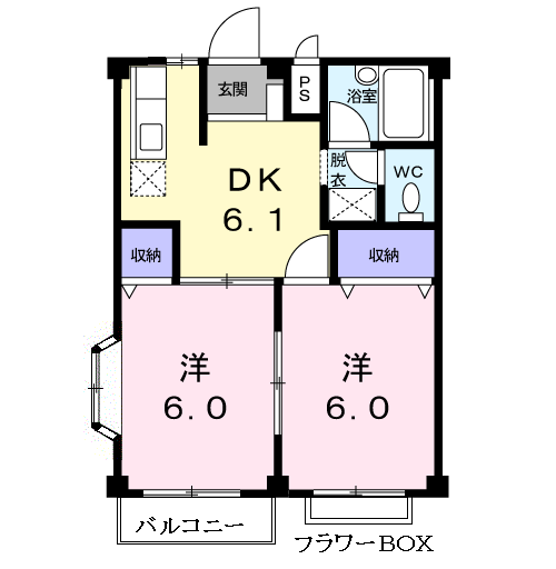 グリーンハイツ中西(2DK/2階)の間取り写真