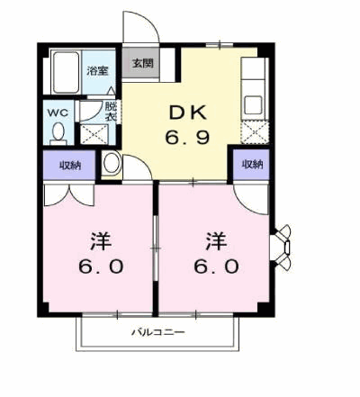 ガーデン日向(2DK/1階)の間取り写真