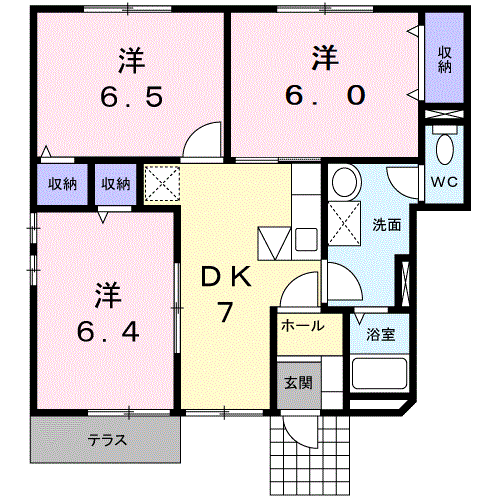 ディアコートB(3DK/1階)の間取り写真