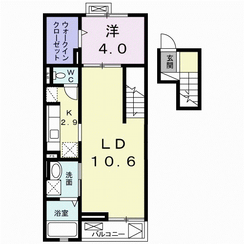 エスポワール 陽(1LDK/4階)の間取り写真