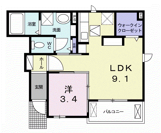 UメゾンⅡ(1LDK/1階)の間取り写真