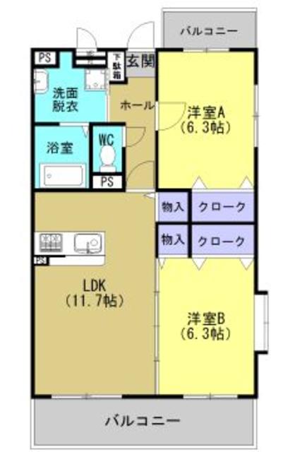コンフォートハイム(2LDK/2階)の間取り写真