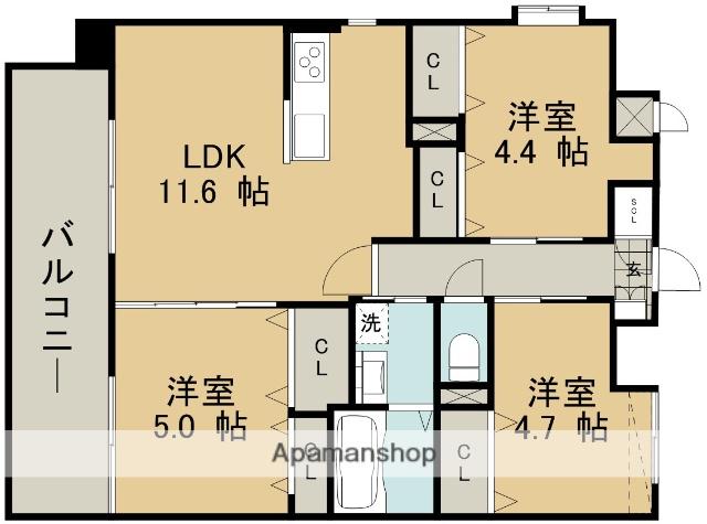 ユイット新町(3LDK/9階)の間取り写真
