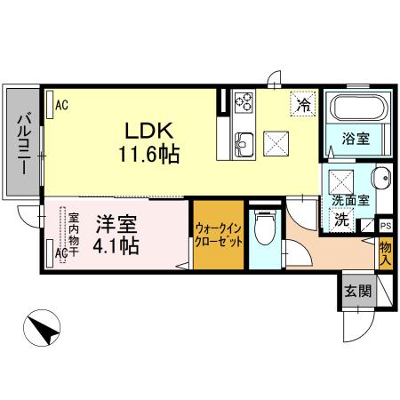 ピラール清水(1LDK/1階)の間取り写真