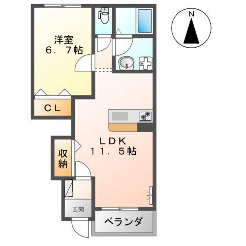 ヴァンベール小楠(1LDK/1階)の間取り写真