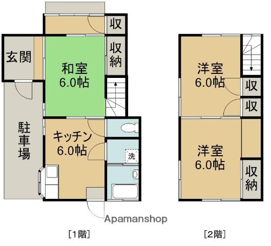 竹撝アパート(3DK/1階)の間取り写真