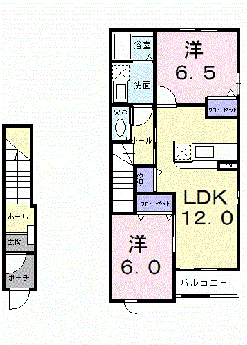 コーポK.MⅤ(2LDK/2階)の間取り写真