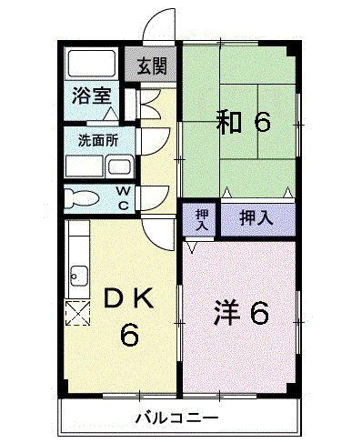 ソレイユ城山(2DK/2階)の間取り写真