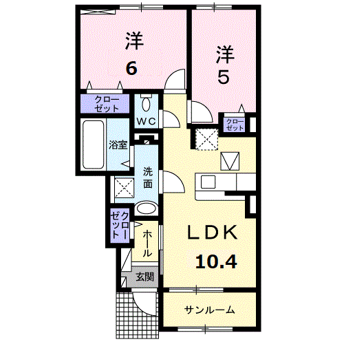 レミー グレンツェ Ⅱ(2LDK/1階)の間取り写真