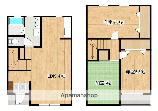 タウンハウス御領D棟(3LDK/1階)の間取り写真