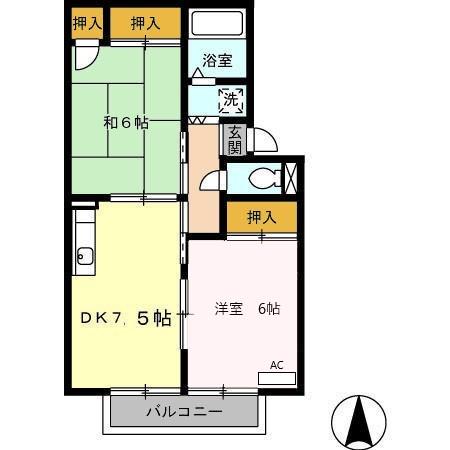 プレジール砂原 壱号館(2DK/2階)の間取り写真