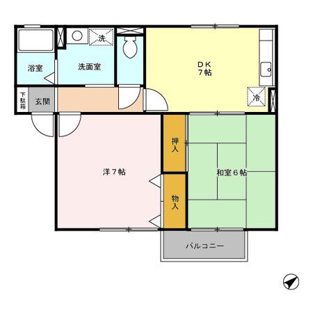 セジュールひまわり(2DK/2階)の間取り写真
