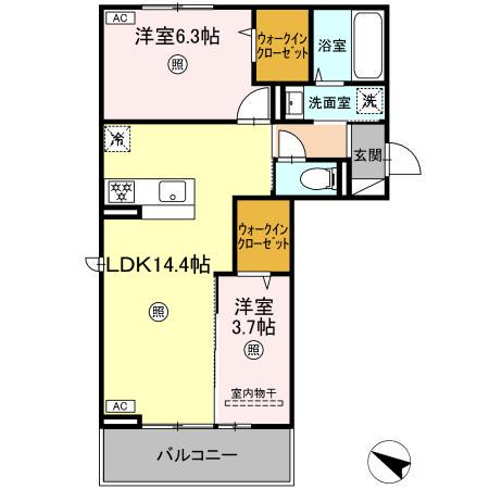 パーチェ御幸(2LDK/2階)の間取り写真