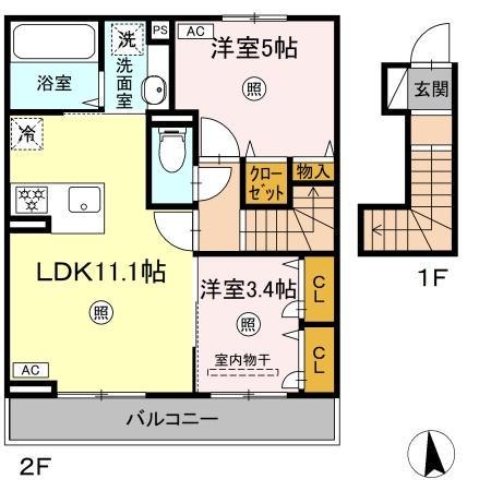 D-ROOM MONICA(2LDK/2階)の間取り写真