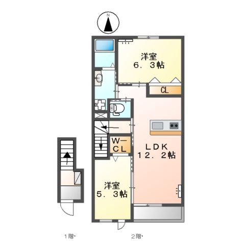 イースト・グラン砂原(2LDK/2階)の間取り写真