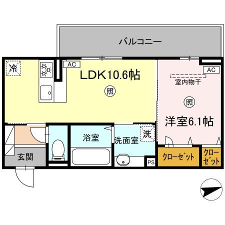 D-ROOM西区上代1丁目(1LDK/3階)の間取り写真