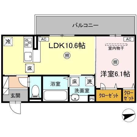 D-ROOM西区上代1丁目(1LDK/1階)の間取り写真