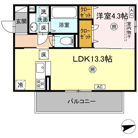 D-ROOM西区上代1丁目(1LDK/1階)の間取り写真