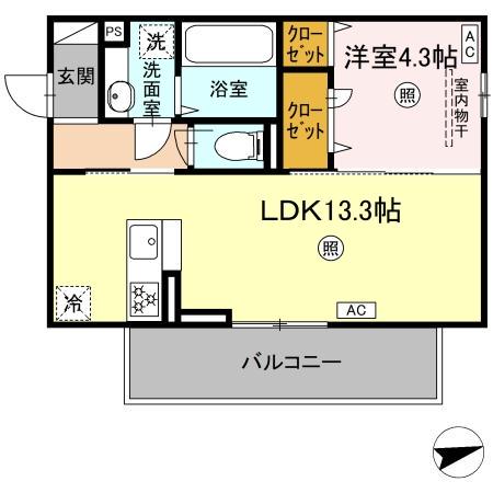 D-ROOM西区上代1丁目(1LDK/3階)の間取り写真