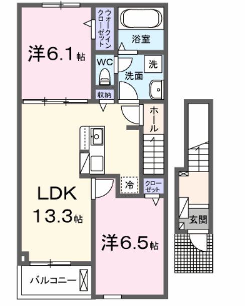 プリムラ Ⅰ(2LDK/2階)の間取り写真