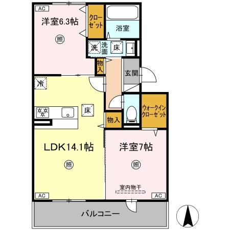 ハイムセラ出水(2LDK/1階)の間取り写真