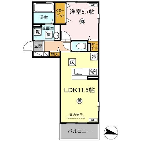 MAISON BONHEUR(1LDK/1階)の間取り写真