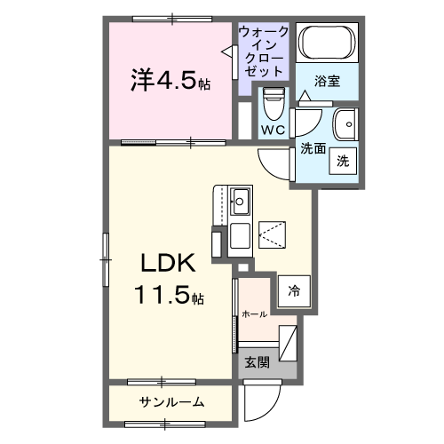 パークサイドカーサ(1LDK/1階)の間取り写真