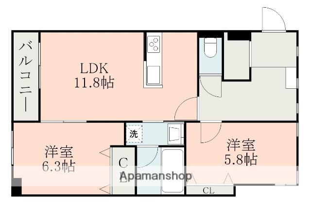 リーベⅦ(2LDK/2階)の間取り写真