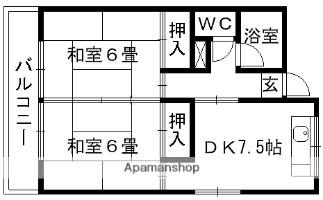 コーポ黒石Ⅱ(2DK/2階)の間取り写真