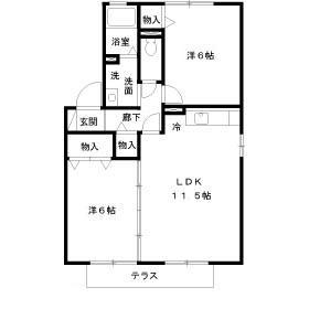ウィルモア西梶尾B棟(2LDK/2階)の間取り写真