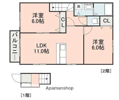 ヨーロピアンシャレー葉山台弐番館(2LDK/2階)の間取り写真